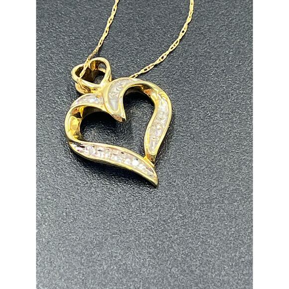 JWBR Vintage 10K Yellow Gold and Diamond Open Heart Love Pendant Necklace - Picture 9 of 12